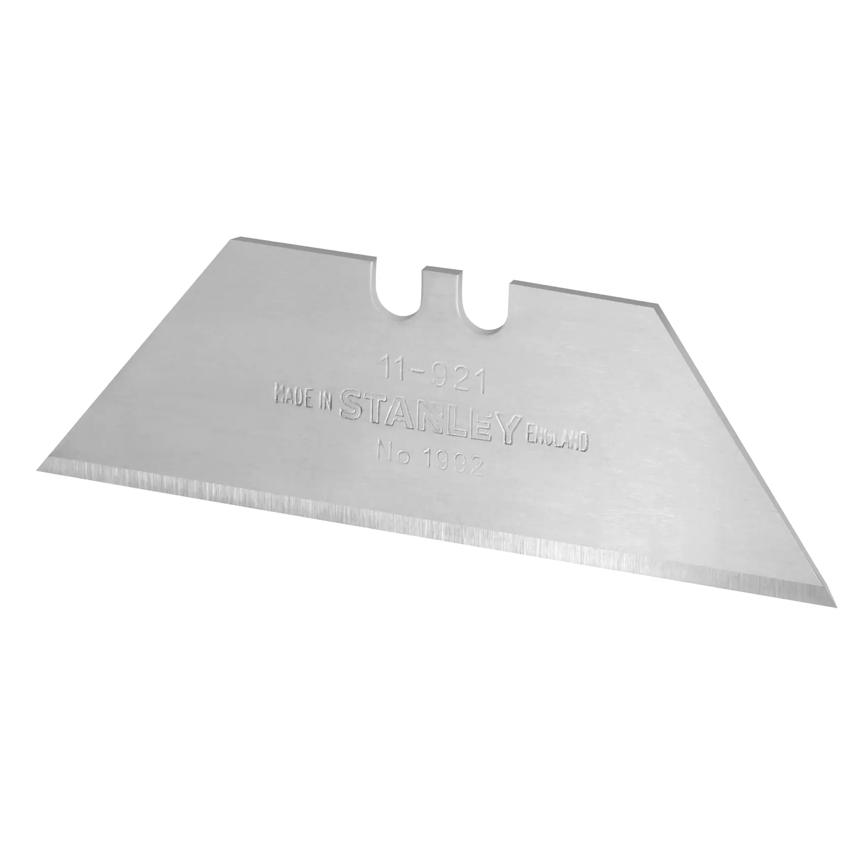STANLEY 0-11-921 Universalmesser-Klinge, silbernes Metall, abgewinkelte Schneide, Produktfoto auf weißem Hintergrund.