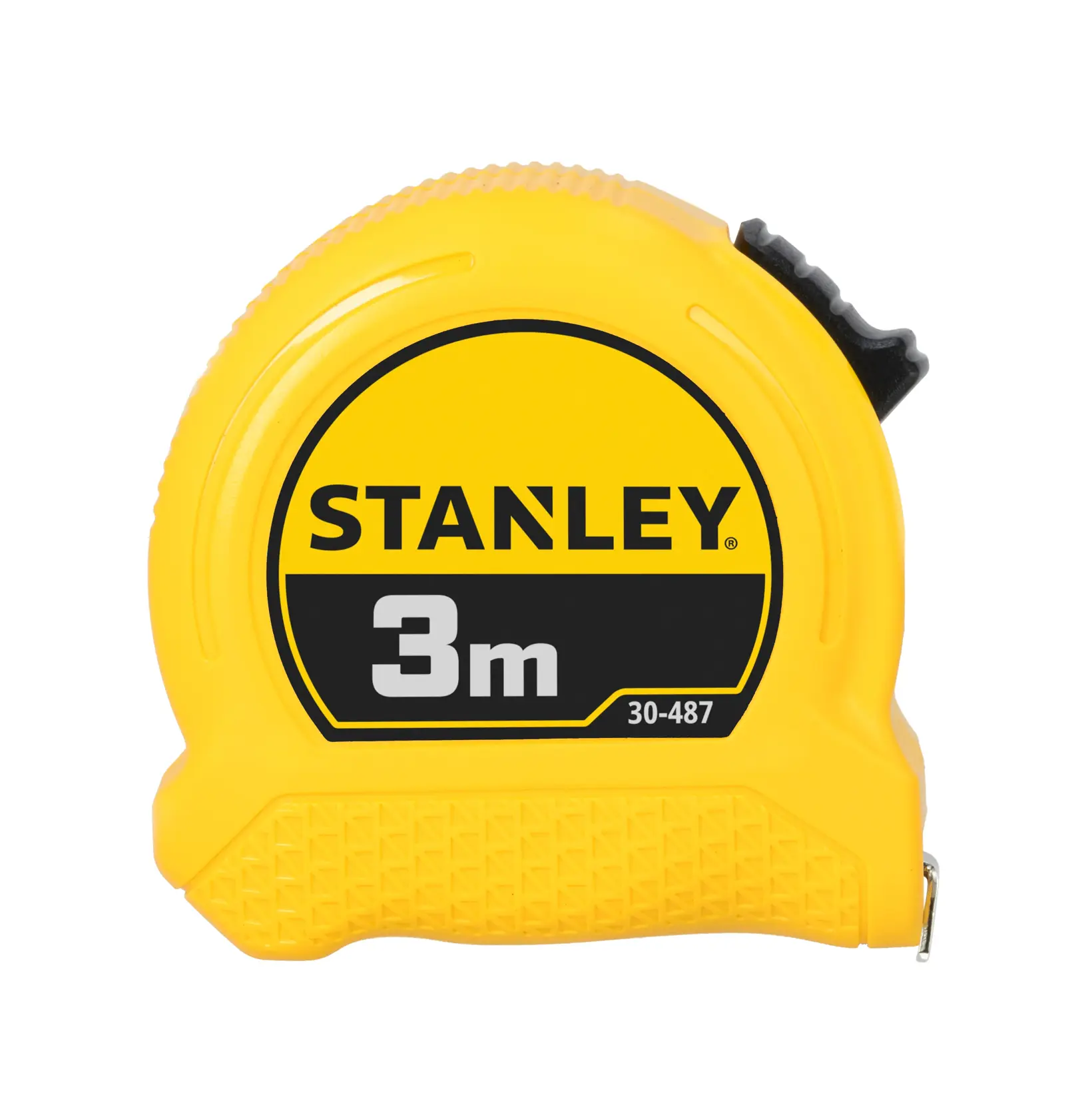 STANLEY 0-30-487 tape measure, 3m length, yellow casing, front angle on white background.