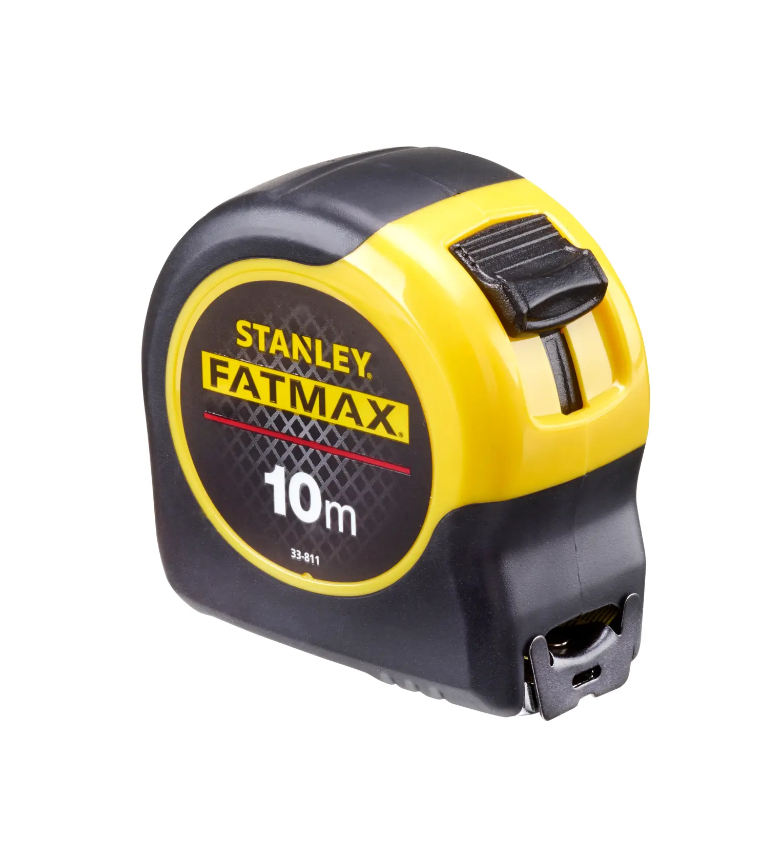 Stanley Fatmax tape measure, 10 meters, black and yellow casing, model 0-33-811.