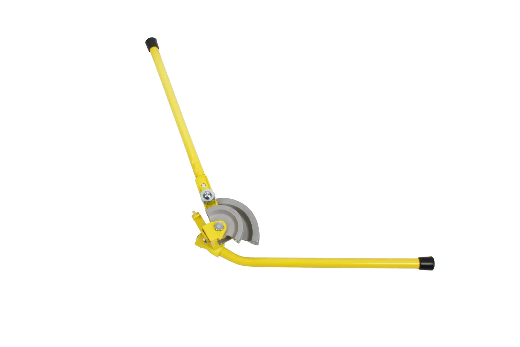 STANLEY 0-70-452 pipe bender, yellow metal tool, photography on white background, side angle view.