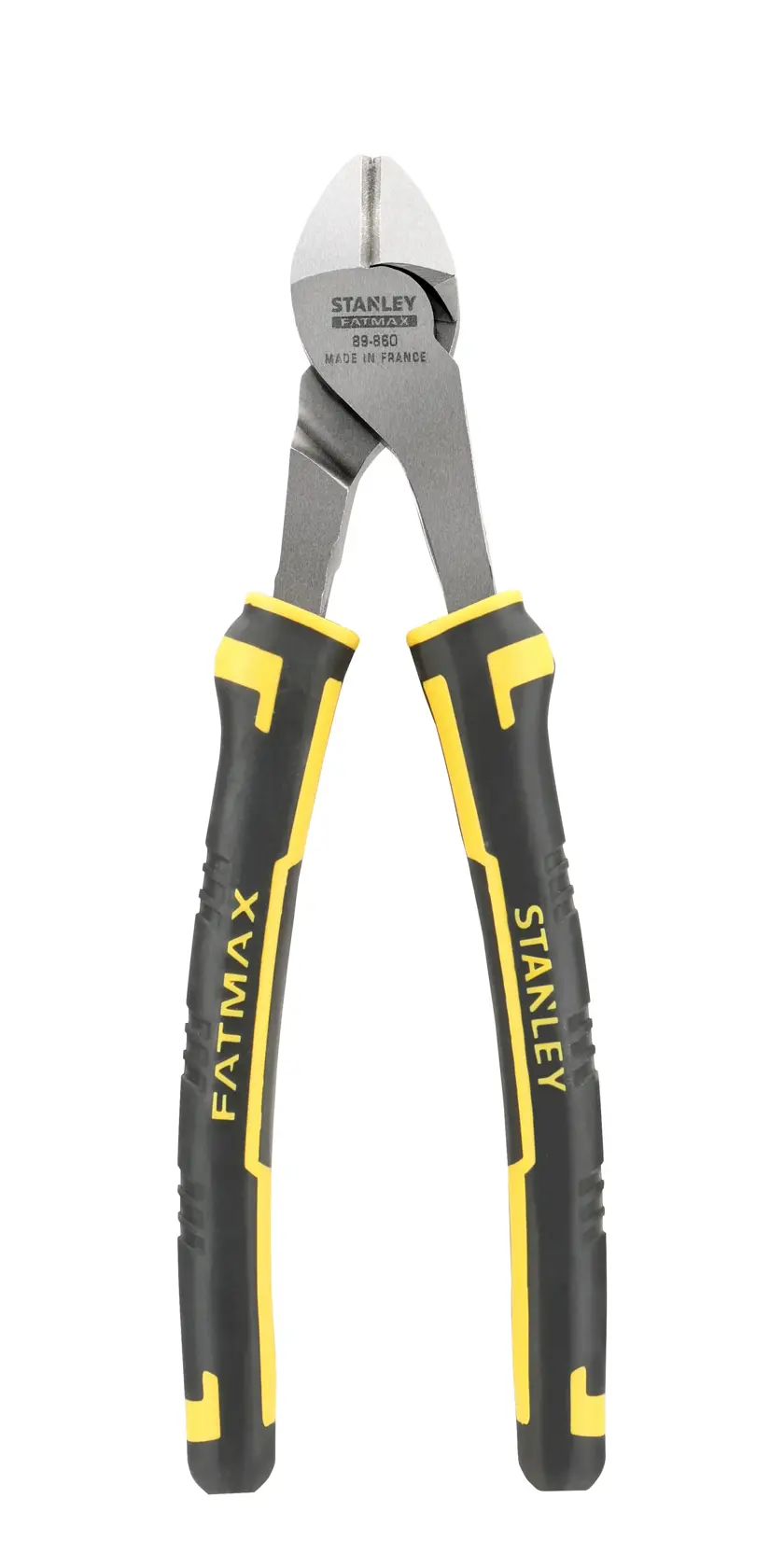 Stanley FatMax diagonal cutting pliers with black and yellow grip handles, tool for cutting wires.