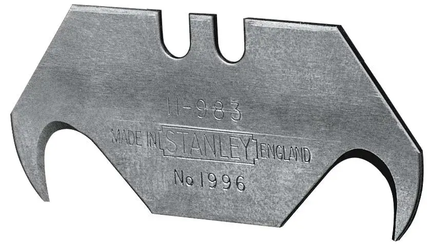 Foto der STANLEY 1-11-983 Hakenklinge, silbernes Metall, schräge Ansicht auf weißem Hintergrund.