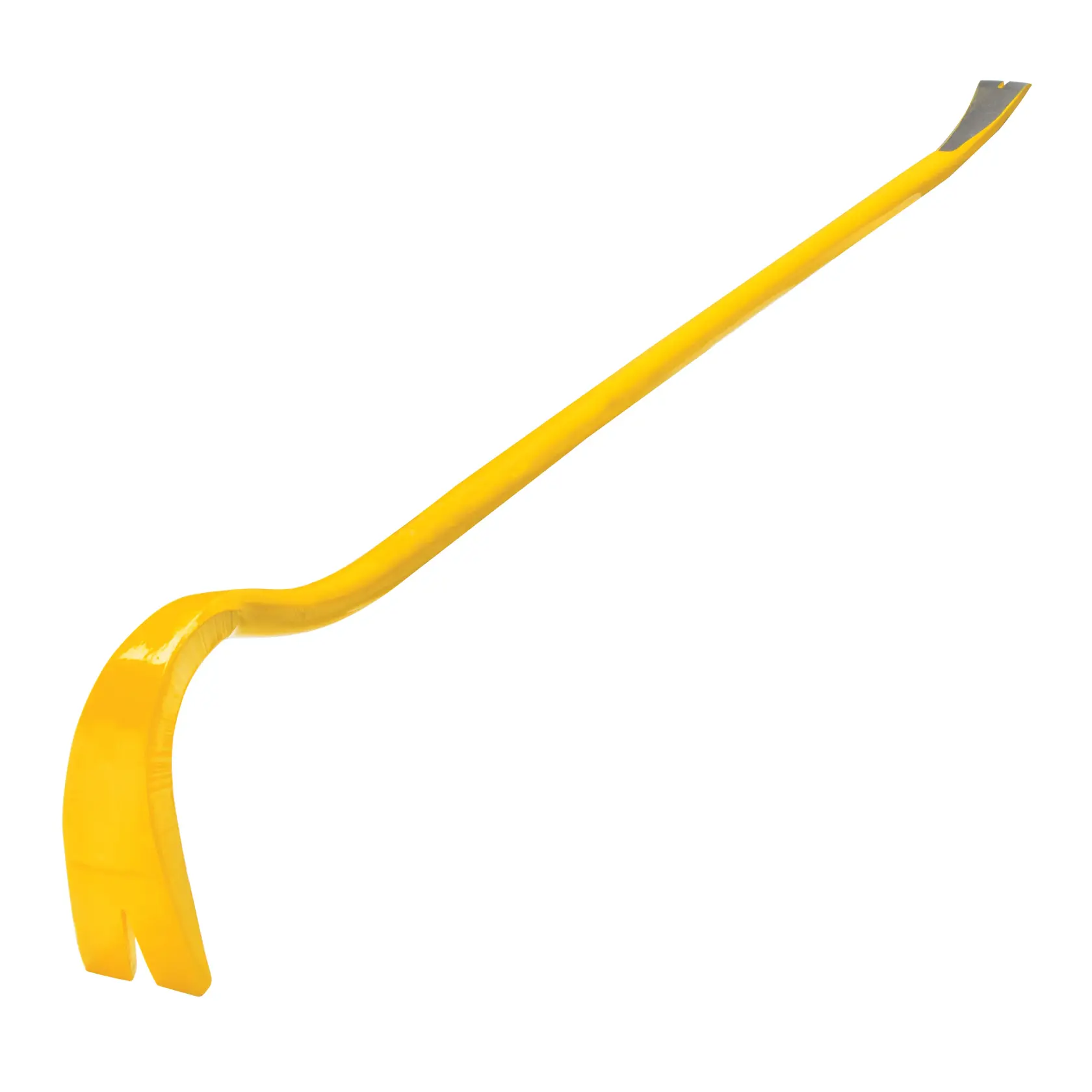 STANLEY 1-55-521 yellow wrecking bar with angled ends, product side view on white background.