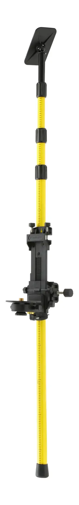 Yellow adjustable photography pole with clamp and mount for cameras or instruments, designed for stability.