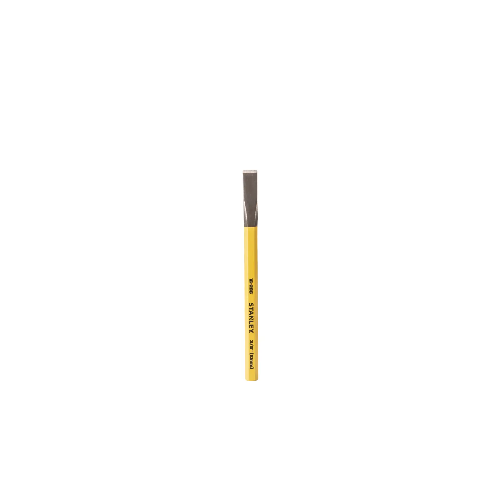 Stanley flat chisel with yellow handle, intended for metalwork or demolition tasks.