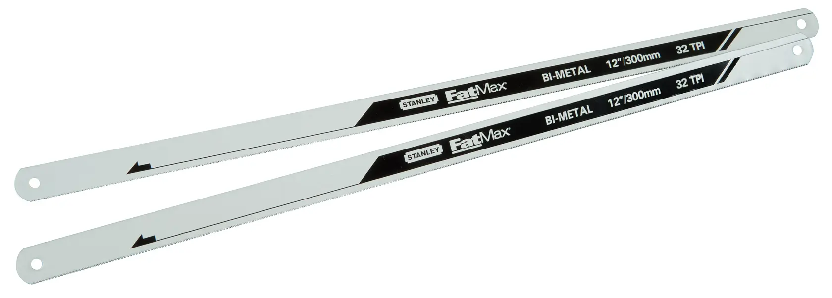 STANLEY FMHT0-20196 bi-metal hacksaw blades, 12 inch, 32 TPI, set of 2, product angle on white background.