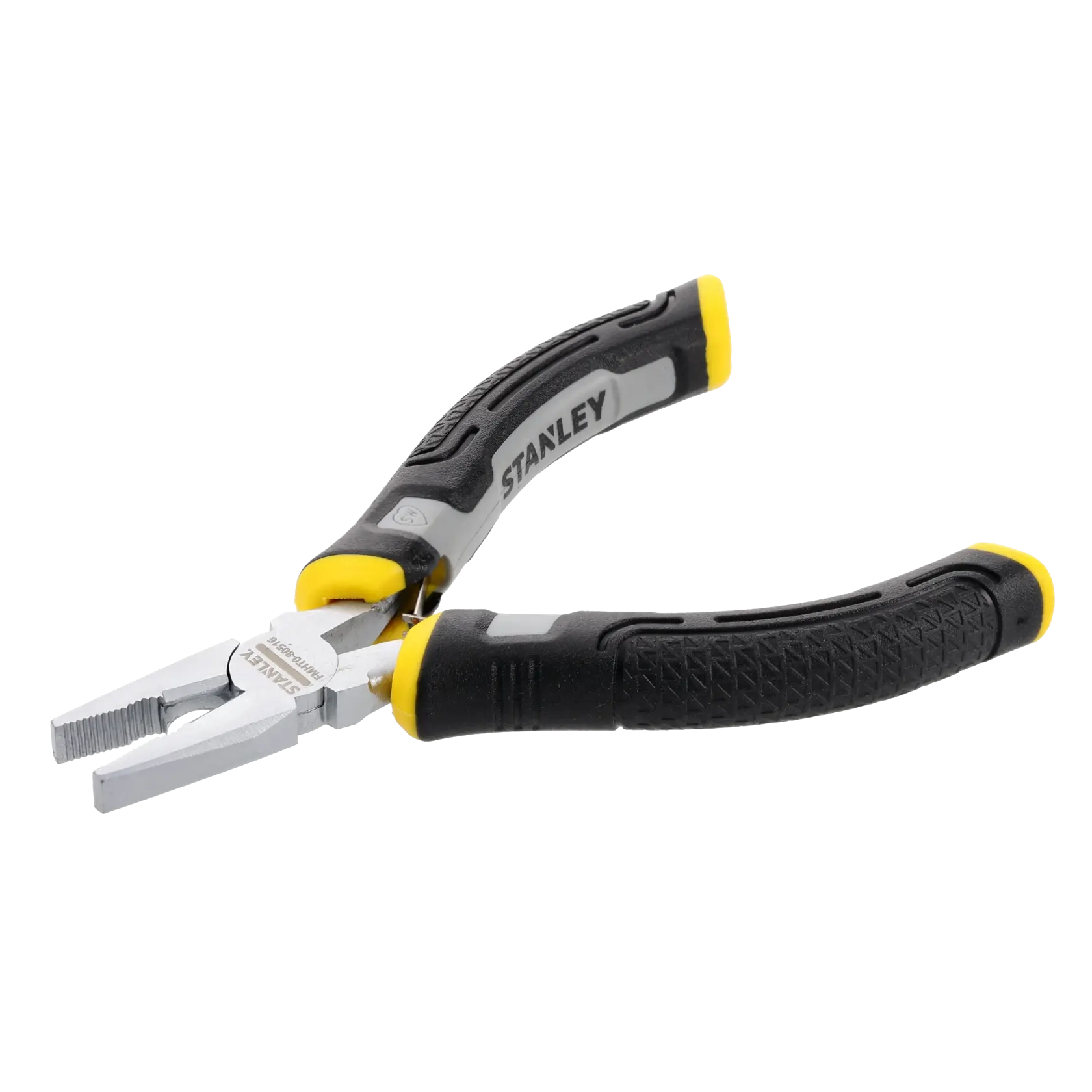 Stanley pliers with black and yellow ergonomic handles, shown on a white background.