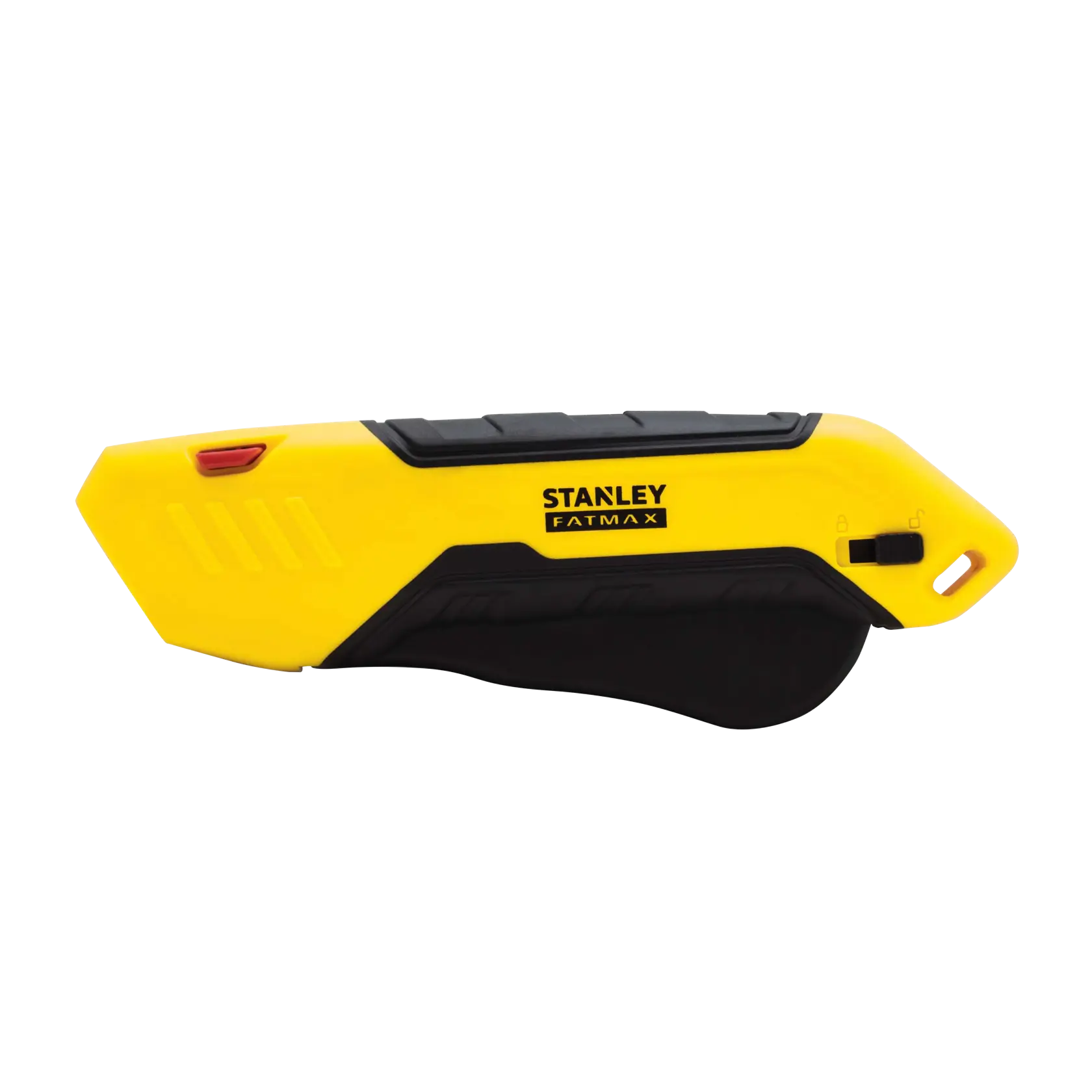 STANLEY FMHT10369-0 utility knife, yellow and black, side view on white background.