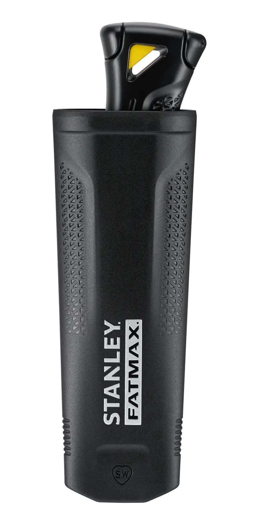 STANLEY FMHT10500-0 Universalmesser mit schwarzer ergonomischer Hülle, Frontansicht auf weißem Hintergrund.