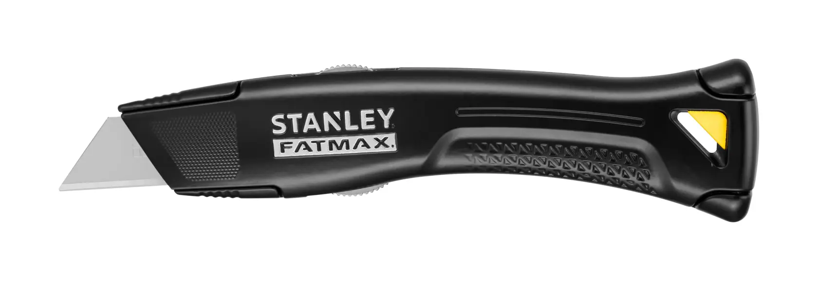 STANLEY FMHT10500-0 Universalmesser, schwarzer Griff, linke Seitenansicht, FATMAX, Fotografie.