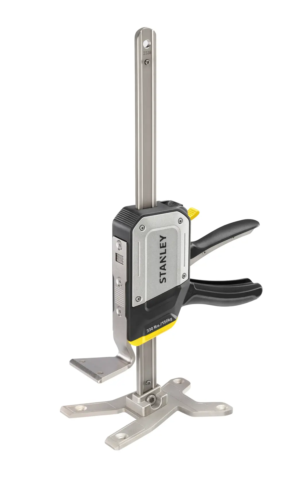 STANLEY FMHT83550-1 clamp with trigger handle, silver and black, side angle on white background.