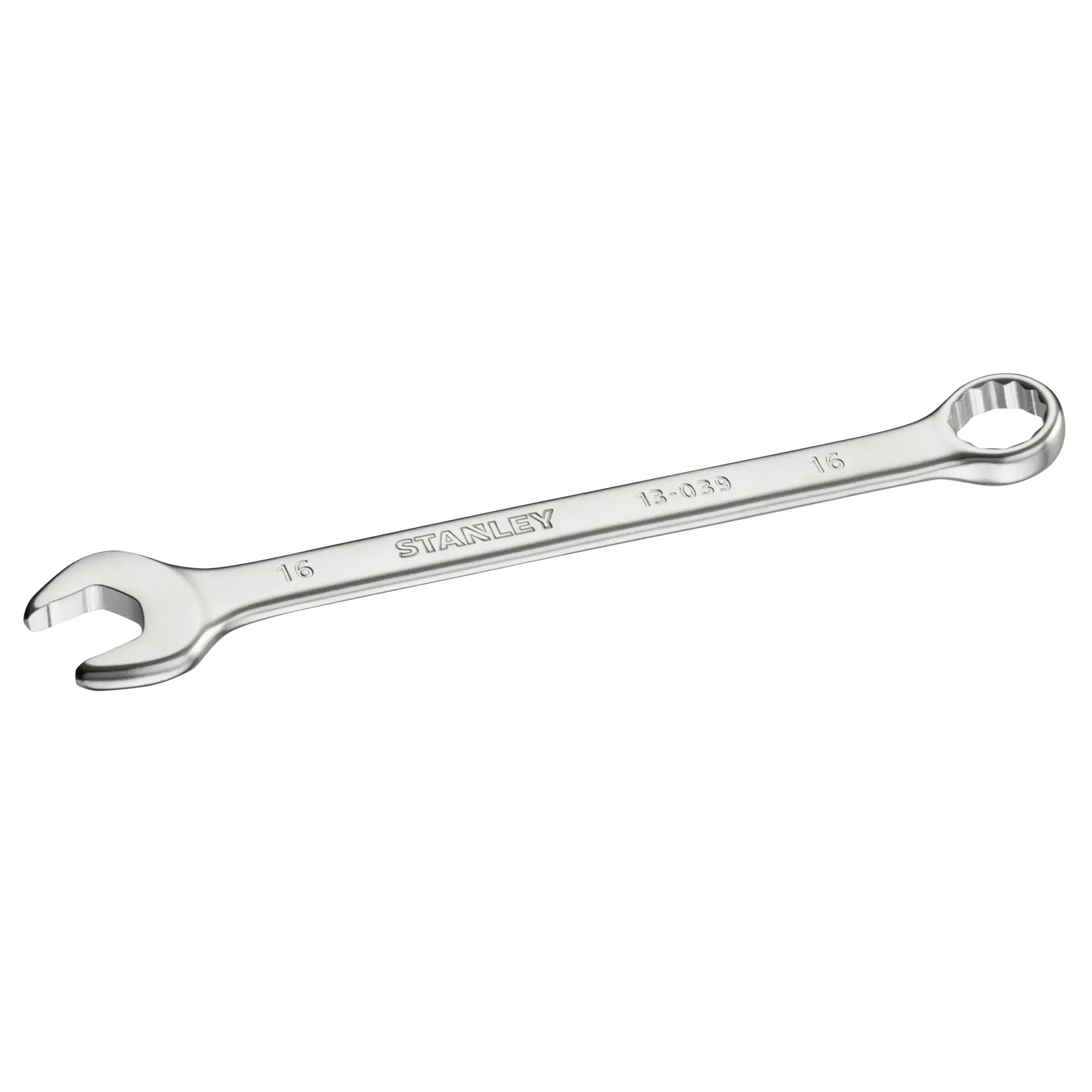 Photo of STANLEY FMMT13039-0 combination wrench, 16mm, chrome finish, shown at an angle on a white background.