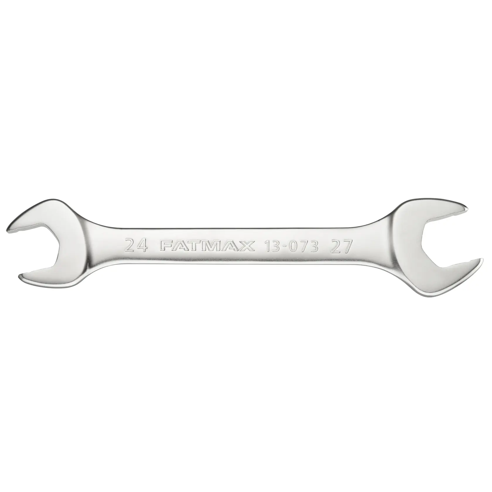 Photo of STANLEY FMMT13073-0 open-end wrench, silver, flat front view on white background.