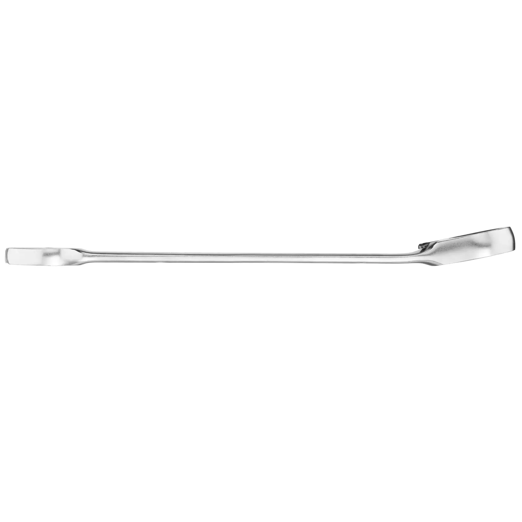 Photo of STANLEY FMMT13096-0 polished steel pry bar, side view on white background.