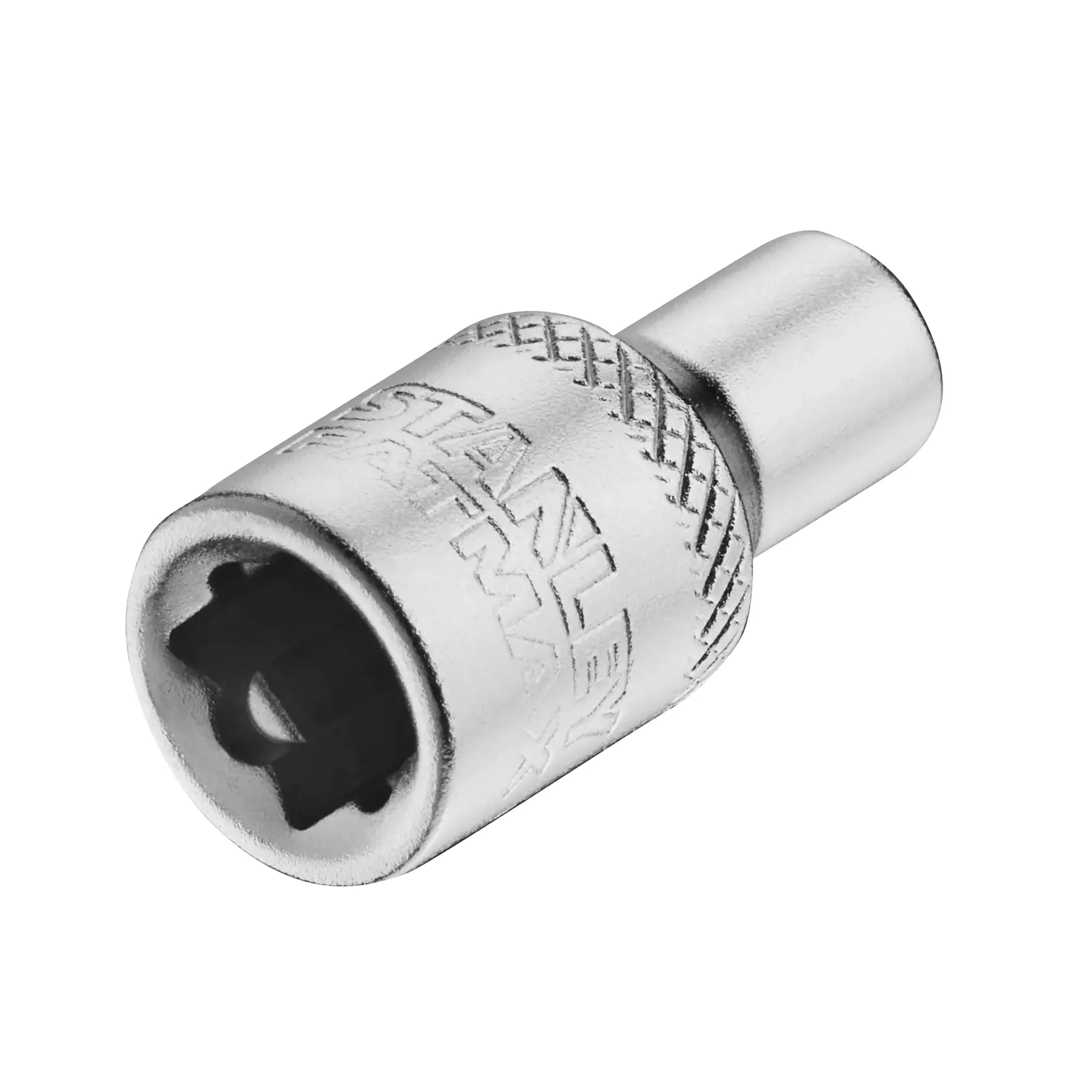 STANLEY FMMT17186-0 socket adapter in silver, close-up angle on white background.