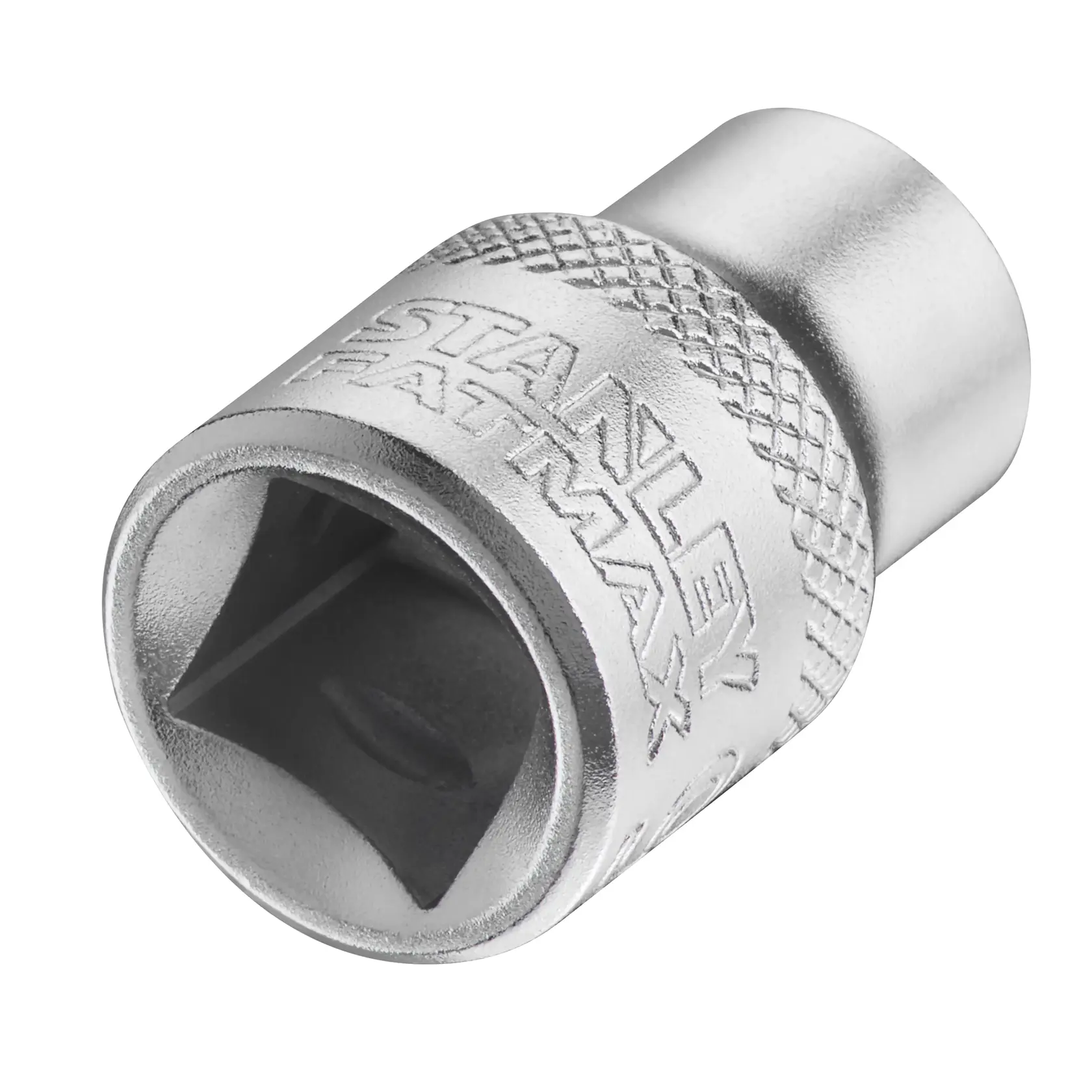 STANLEY FMMT17209-0 metallic socket with knurled grip, angled view on white background.