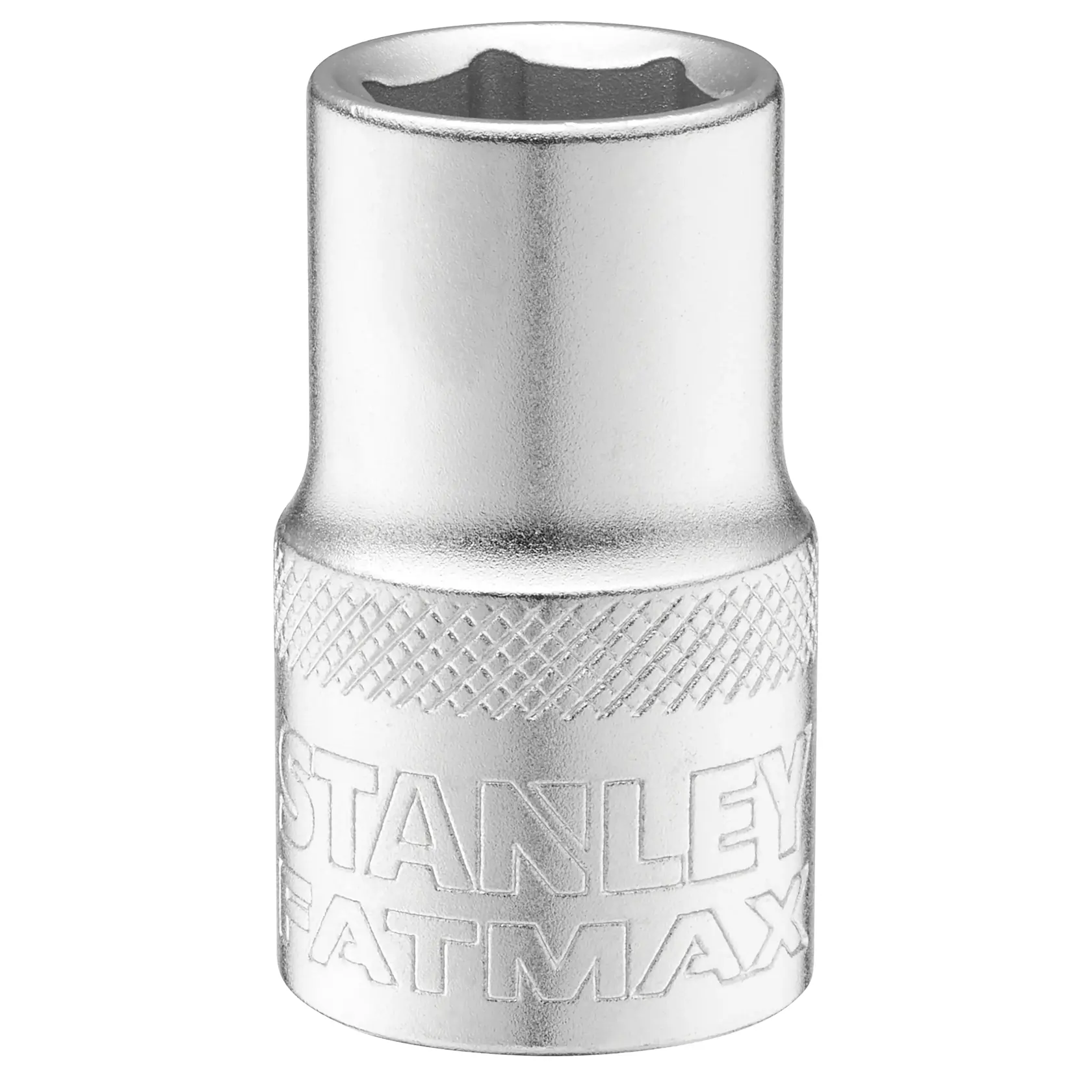 STANLEY FMMT17232-0 chrome socket, knurled grip, front angle on white background.