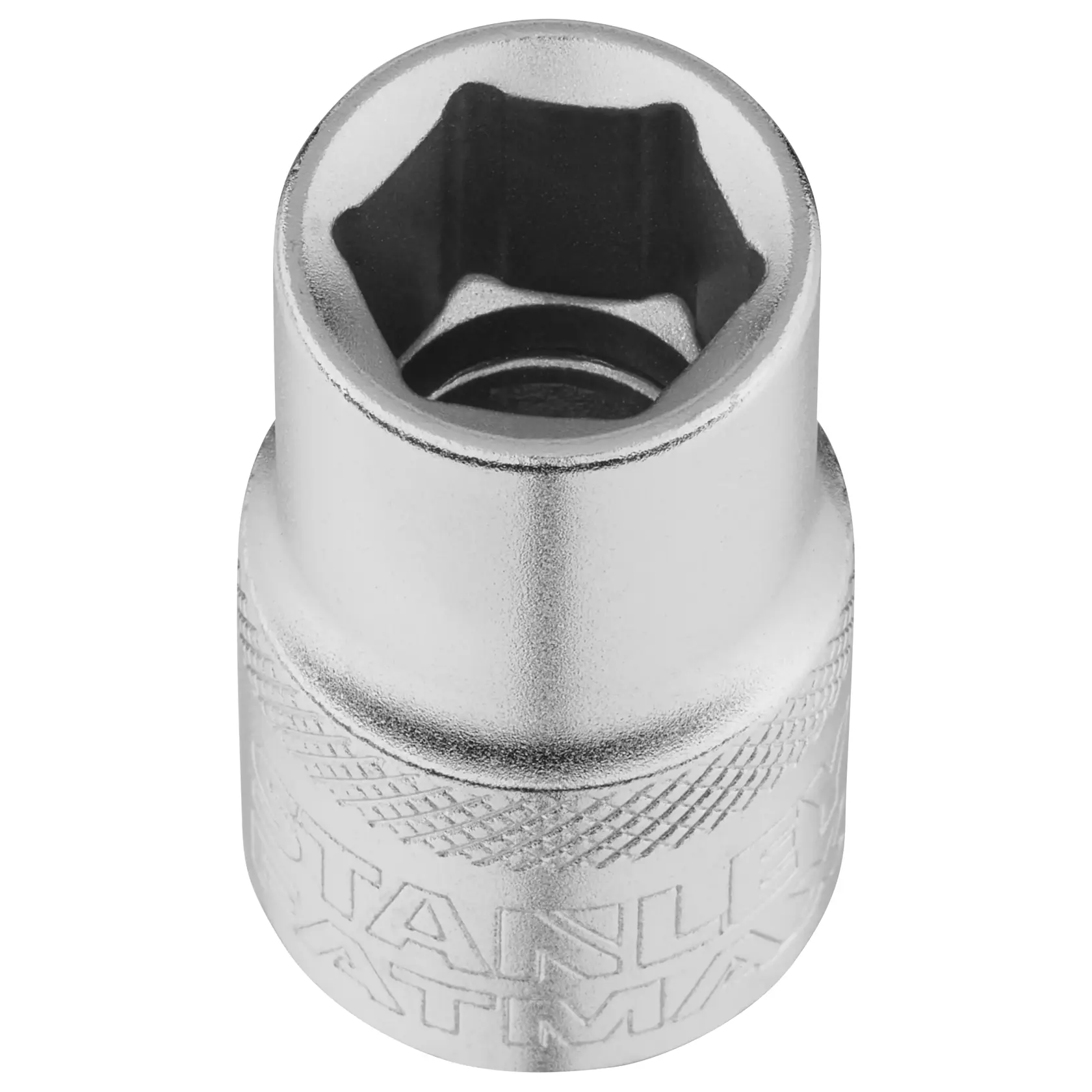 STANLEY FMMT17232-0 silver hex socket front angle on white background, tool accessory.
