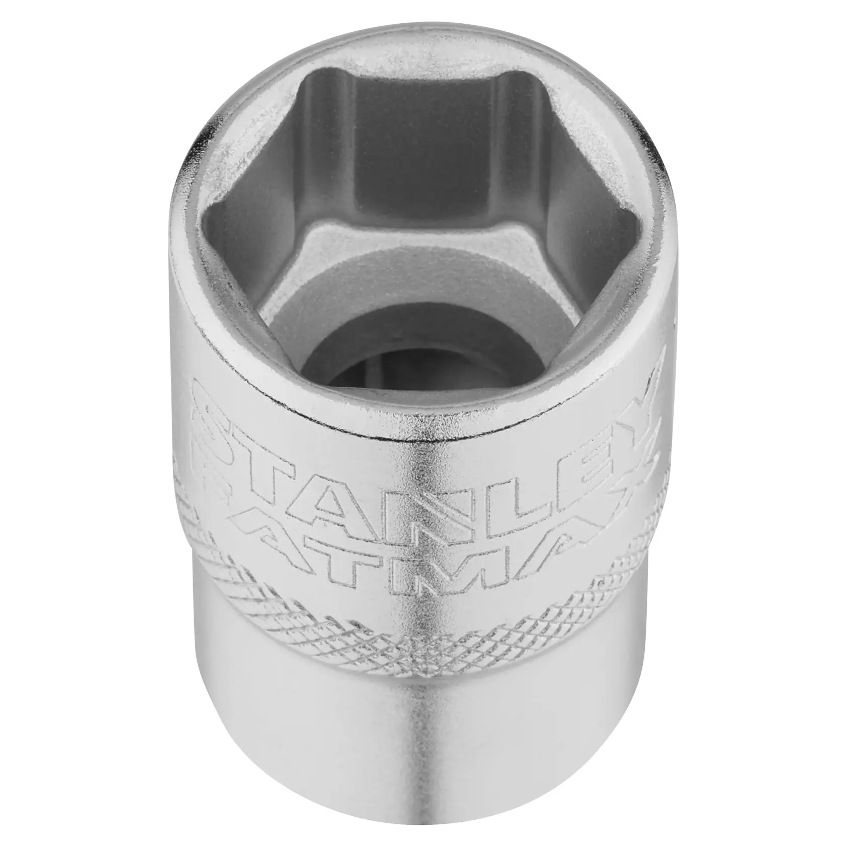 STANLEY FMMT17237-0 socket, silver color, photography of top view on white background.