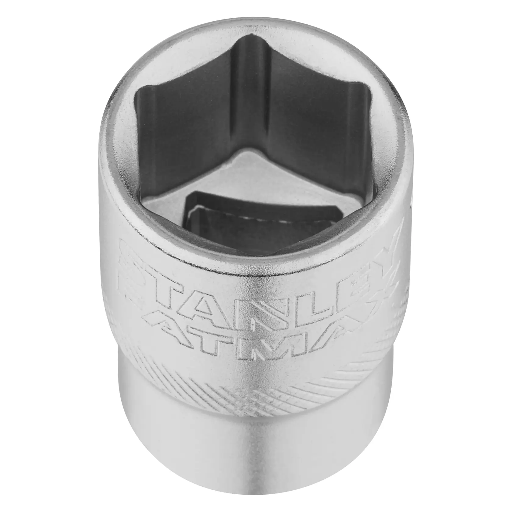 STANLEY FMMT17238-0 silver socket tool, product photography, top angle on white background.