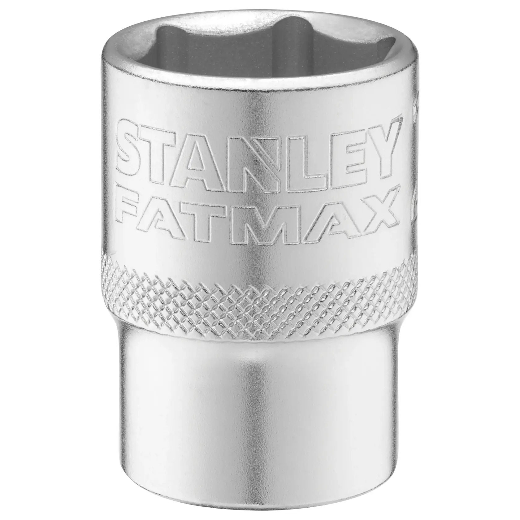 Photo of STANLEY FMMT17239-0 socket, silver, knurled grip, FATMAX branding, front angle, tool category.