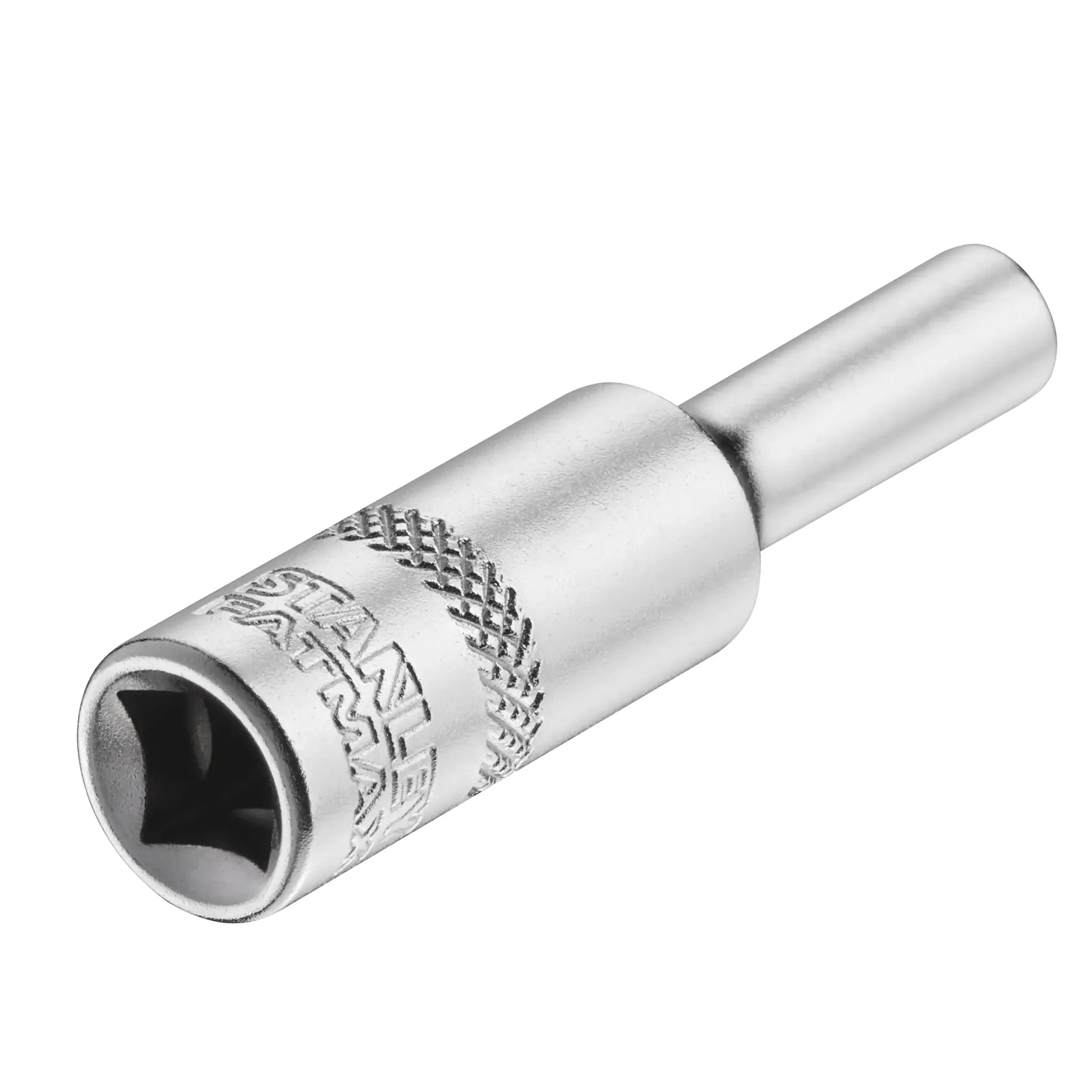 STANLEY FMMT17248-0 socket, silver finish, side angle, showing knurled grip and hex interior.