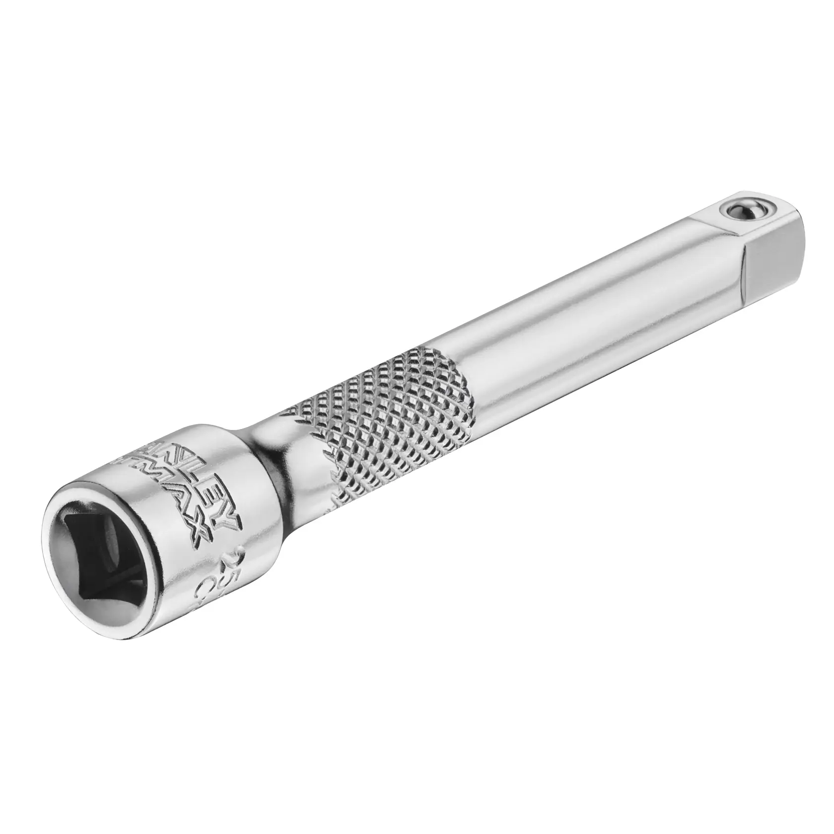 STANLEY FMMT25125-0 chrome extension bar with knurled grip, side angle on white background.