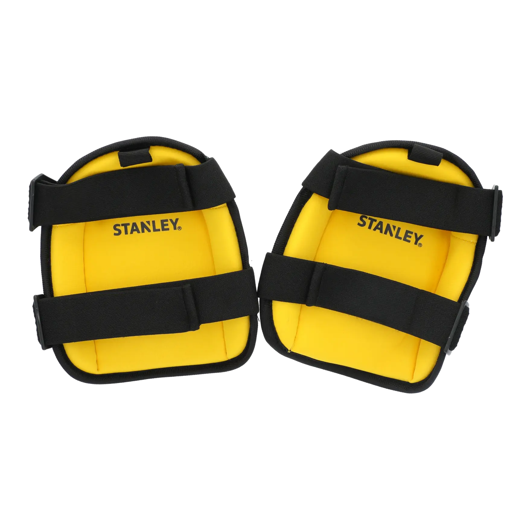 STANLEY FMST82962-1 yellow knee pads with black straps, front angle on white background.