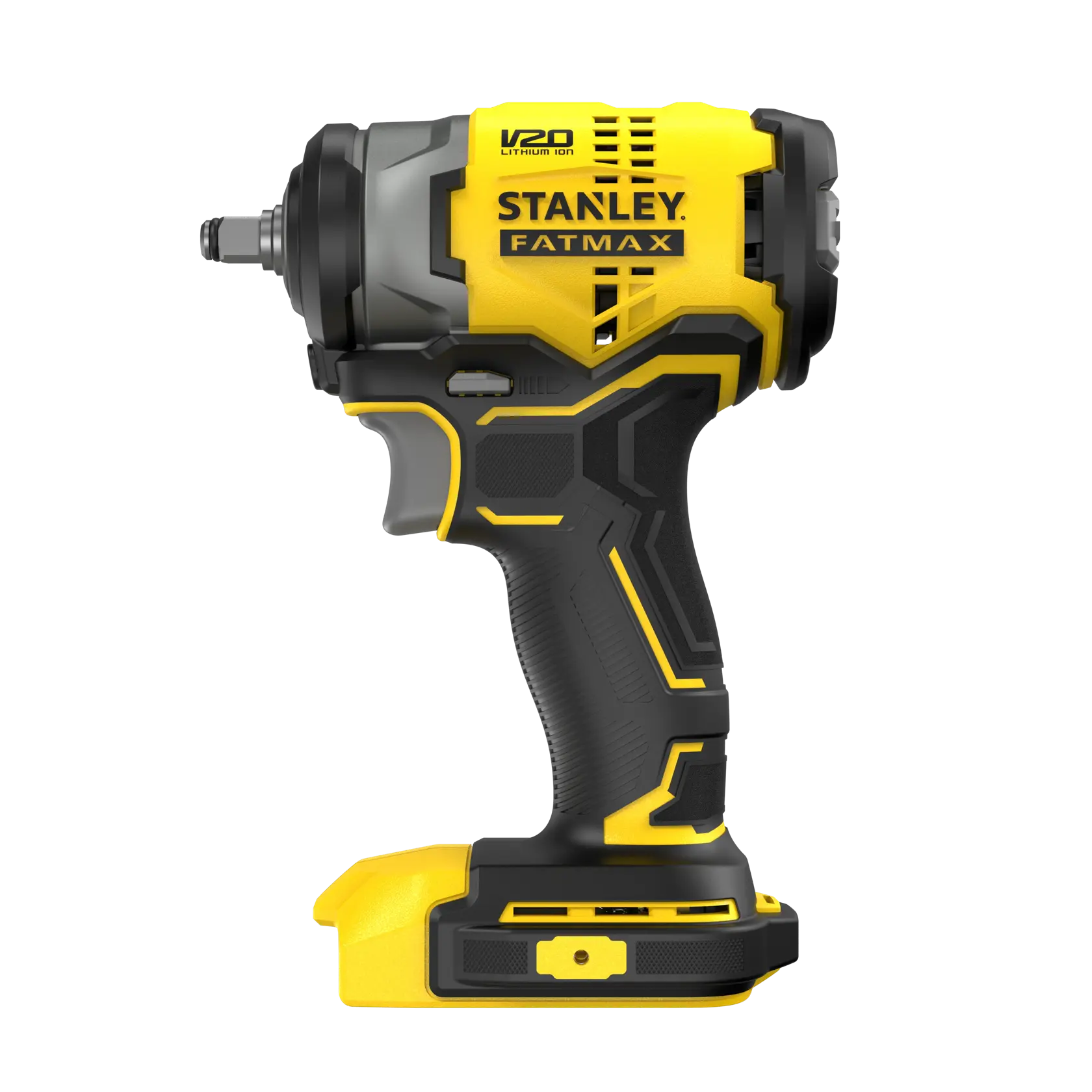 STANLEY SFMCF910B impact wrench, yellow and black, side angle, cordless power tool.