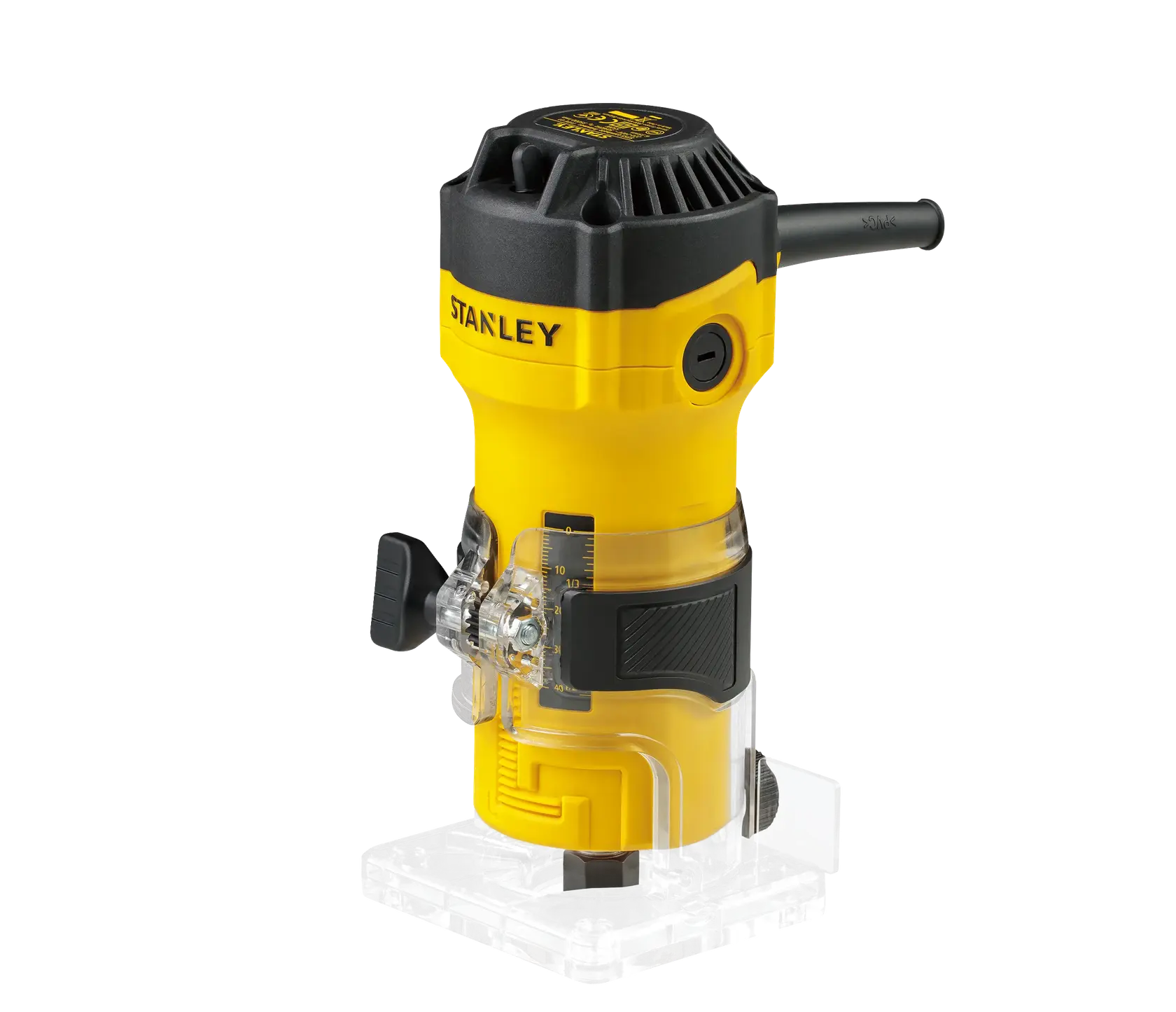 STANLEY trim router, yellow and black, front angle, SKUs ST55-B2, ST55-KR, ST55, ST55-B3, ST55-B2C, ST55-BR.