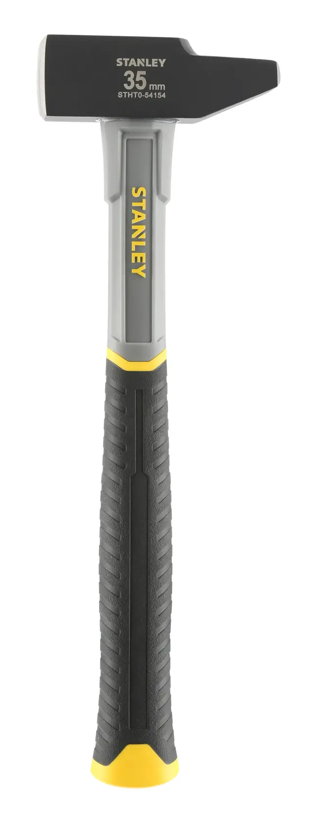 STANLEY STHT0-54154 engineer hammer, 35 mm head, black and yellow handle, front angle photo.