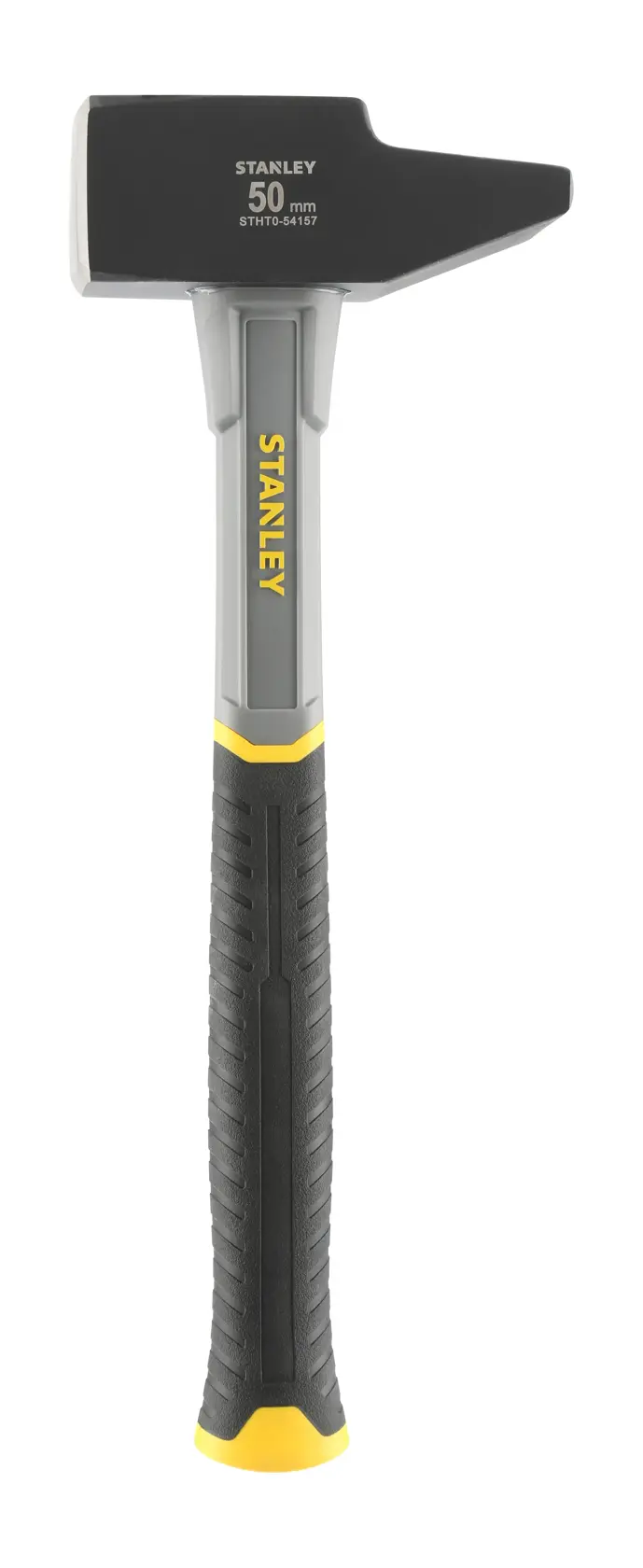 STANLEY STHT0-54157 club hammer with black and yellow anti-slip handle, front view on white background.
