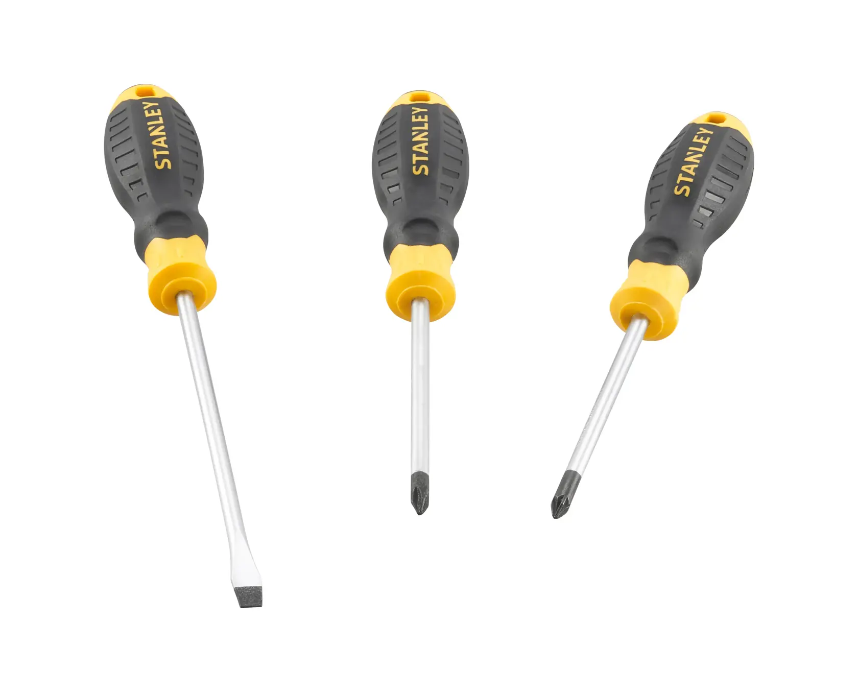 STANLEY STHT16168-0 screwdriver set with black and yellow handles, photography, front angle.