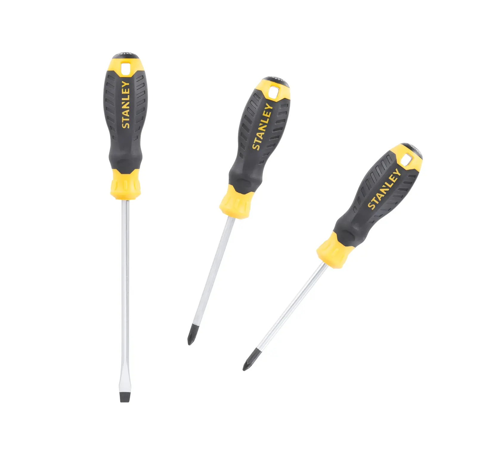 STANLEY STHT16168-0 screwdriver set with yellow and black handles, front view, photography category.