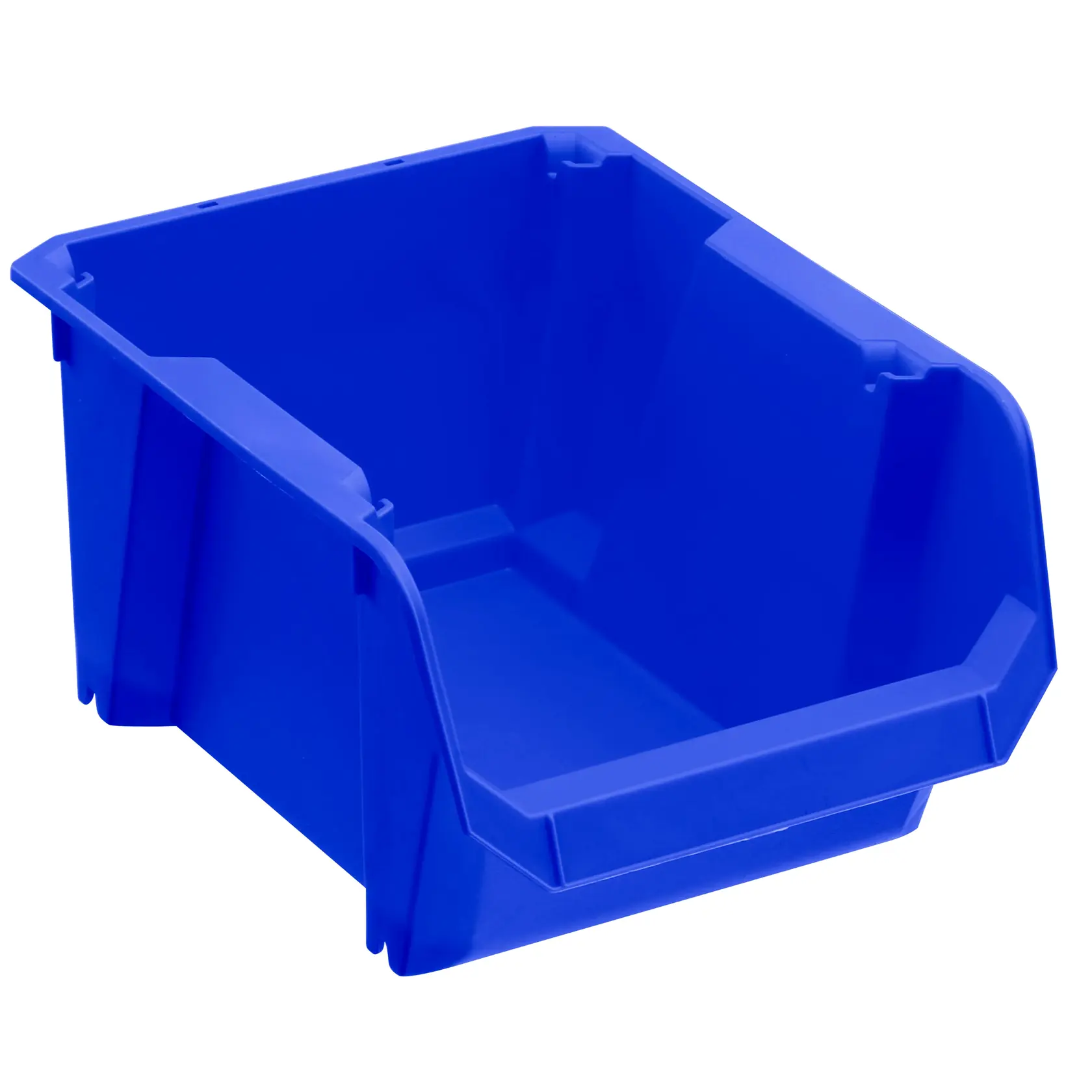 STANLEY STST82740-1 blaue stapelbare Kunststoff-Aufbewahrungsbox, Vorderansicht auf weißem Hintergrund.